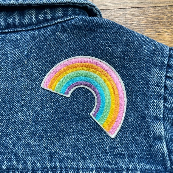 miki miette denim jacket with smiley, rainbow & evil eye patches in EUC. Size 3 - Picture 7 of 8